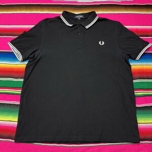 Fred Perry Polo Shirt Men's XL Black Twin Tipped Laurel Wreath Old Money Prep